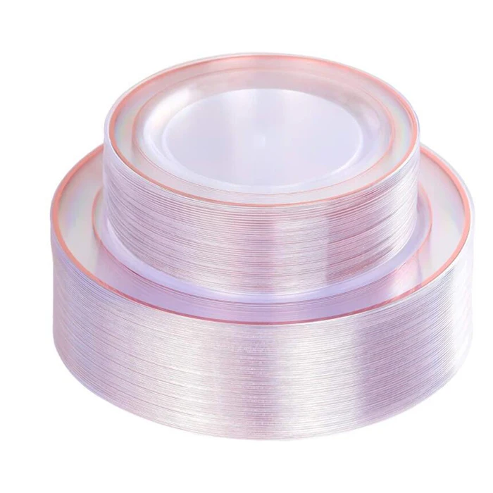 luxury dinnerware hard plastic plates set 25pcs clear plastic plates disposable decorative party plastic plate set