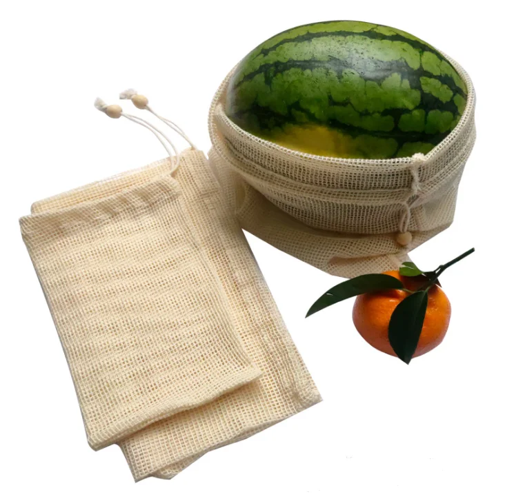 In stock recycled eco friendly cotton mesh bag,mesh drawstring bag,mesh bags for fruits and vegetables