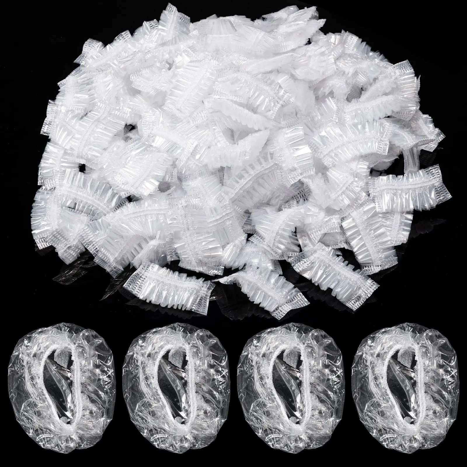 100 Disposable Ear Covers for Shower Waterproof Ear Shower Caps Plastic Hair Dye Protectors Elastic Hair Cut Ear Protectors