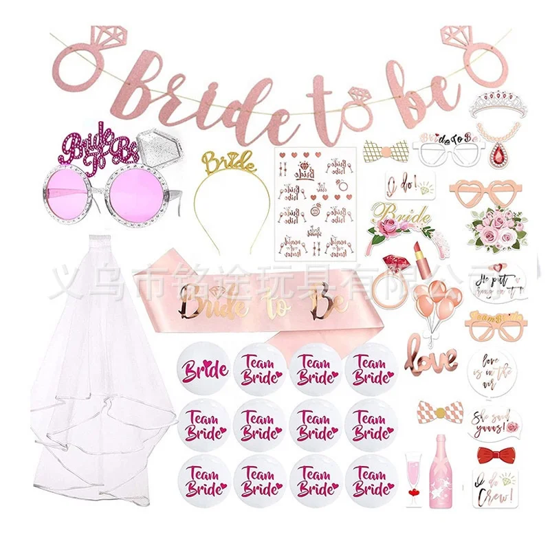Freely combined Bachelorette Party Bride To Be Decorations Kit banner Sash, sunglasses Tiara Veil Bride Tribe Tattoos