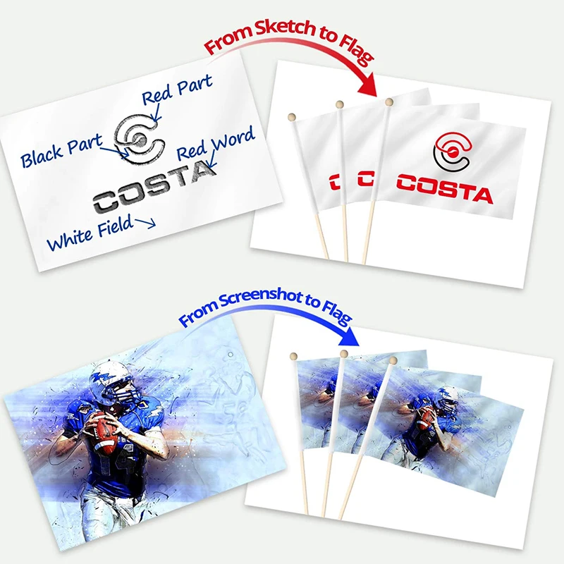 Custom Printed National Handheld Flags of Different Countries Hand Waving Flag With Pole