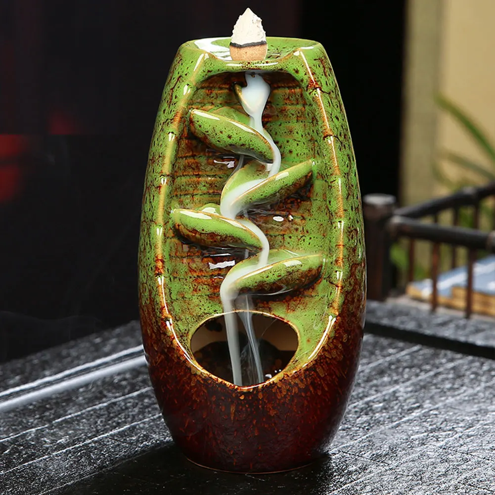 Ceramic Backflow Incense Burner Waterfall Incense Cones Oud Aroma Luxury Insents Incense Fountain Burner Backflow Christmas Gif