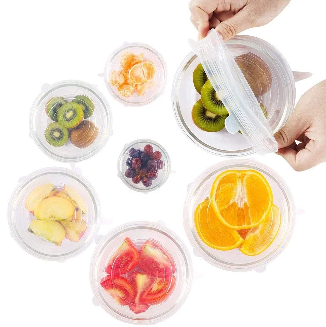 
Reusable 7 pack of Silicone Stretch Lids for Keeping Food Fresh Dishwasher & Freezer Safe 