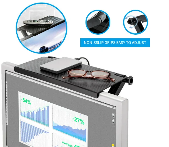 Screen Top Shelf TV Screen Caddy Holder Adjustable Screen Rack Foldable Monitor Top Shelf Mount Organizer Stand Bracket Holder