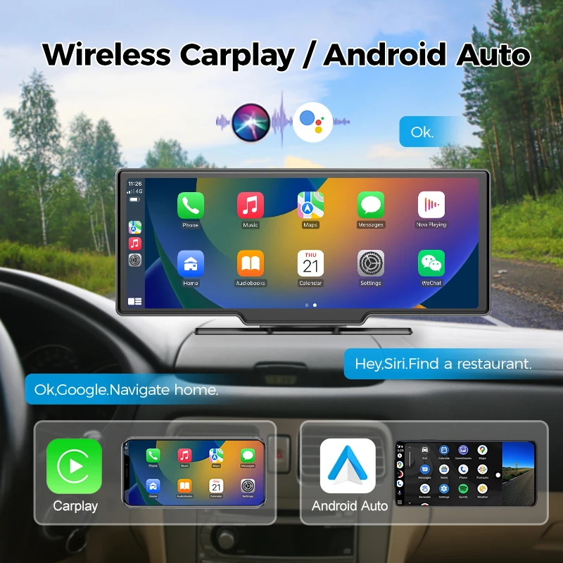 Maustor 10 inch Portable Universal Android Car Radio Touch Screen ADAS TF Card FM BT WIFI CarPlay Built-In Speaker