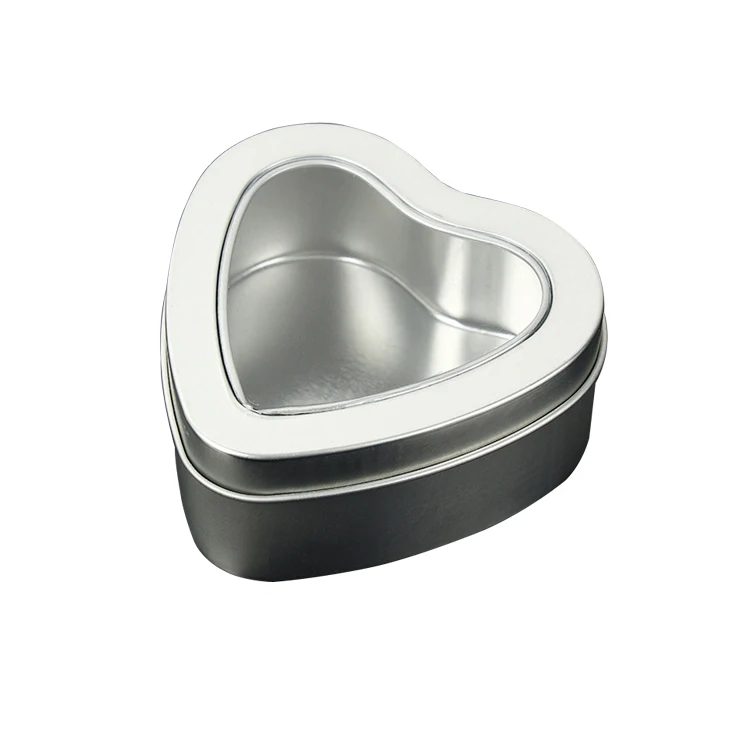 8oz Empty Heart Shaped Silver Metal Tins with Clear Window for Candle Making/Candies/Gifts/Treasures
