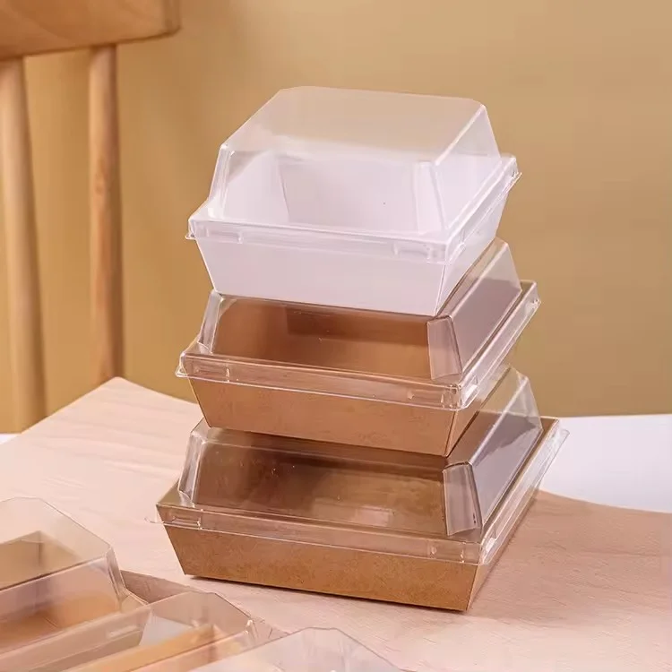 Jeafer Custom Disposable Packaging Boxes Cake Puff Sandwich Swiss Roll Kraft Paper Box With Lid Rectangle Square Box For Lunch