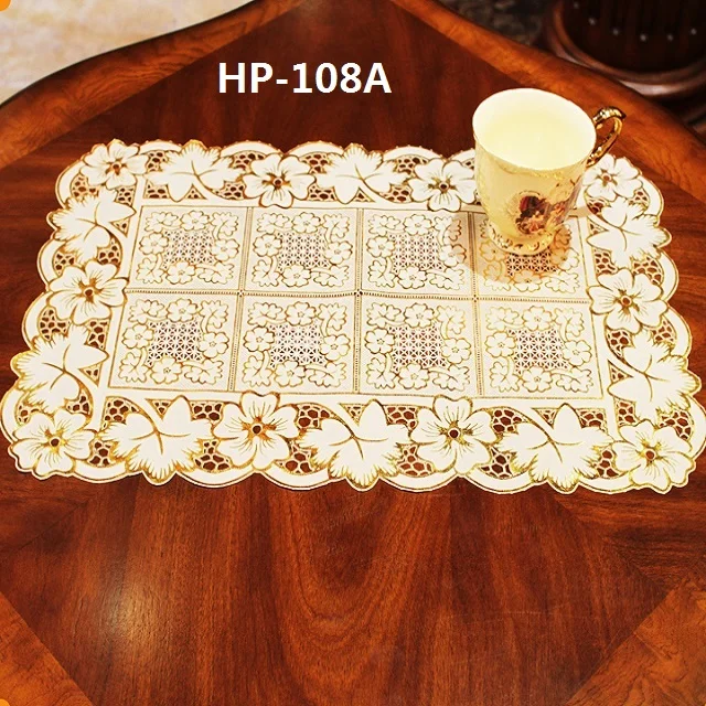 Oval /Rectangle oblong shape golden pvc lace placemats pvc dining table mat doilies 30*46 cm