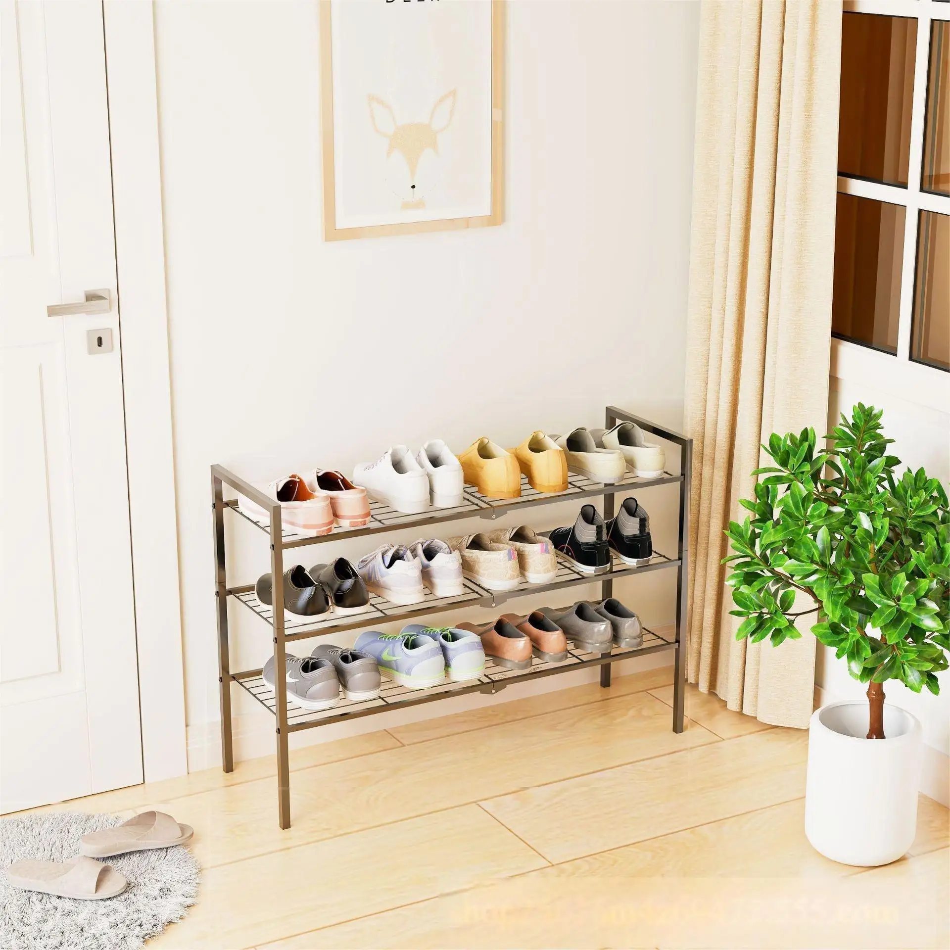 Closet Storage Space-Saving Design Entryway Metal Shoe Rack 3-Tier Organizer for Shoes and Accessories