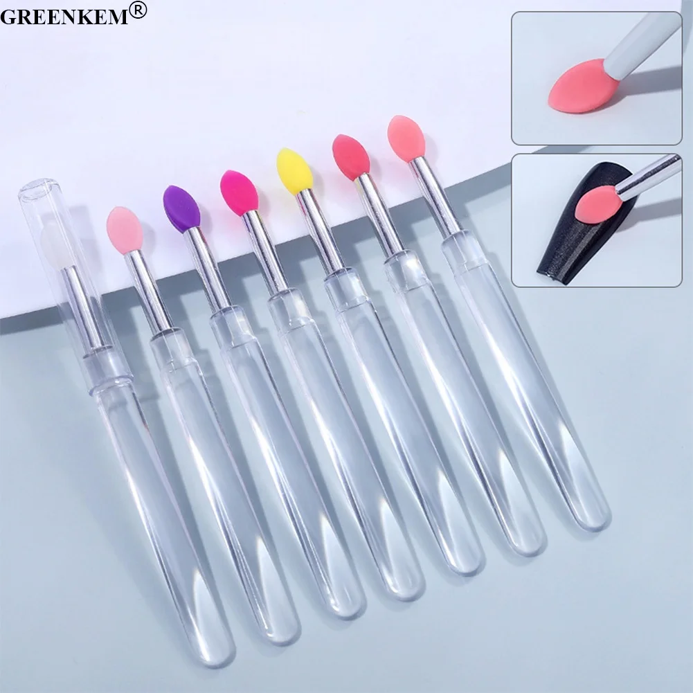 Nail Art Clear Handle Silicone Soft Liquid Glitter Makeup Brush With Dustproof Nail Powder Brush