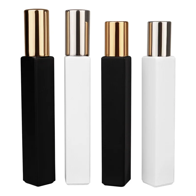 Custom silk printing logo and box package black white rectangular empty glass spray bottle perfume atomizer 10ml