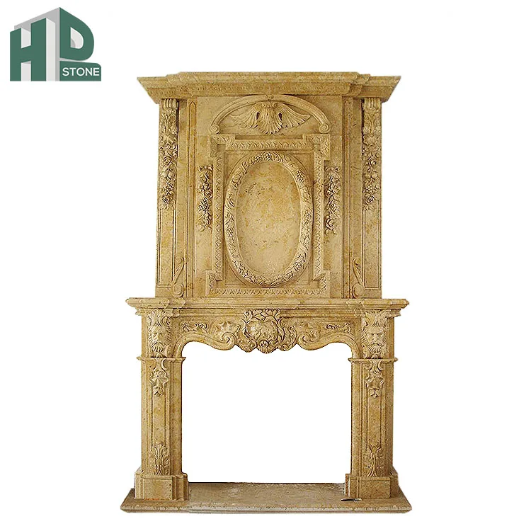 Real stone Indoor Hand Carved Cultured Natural Marble Fireplace Surround Stone Fireplaces