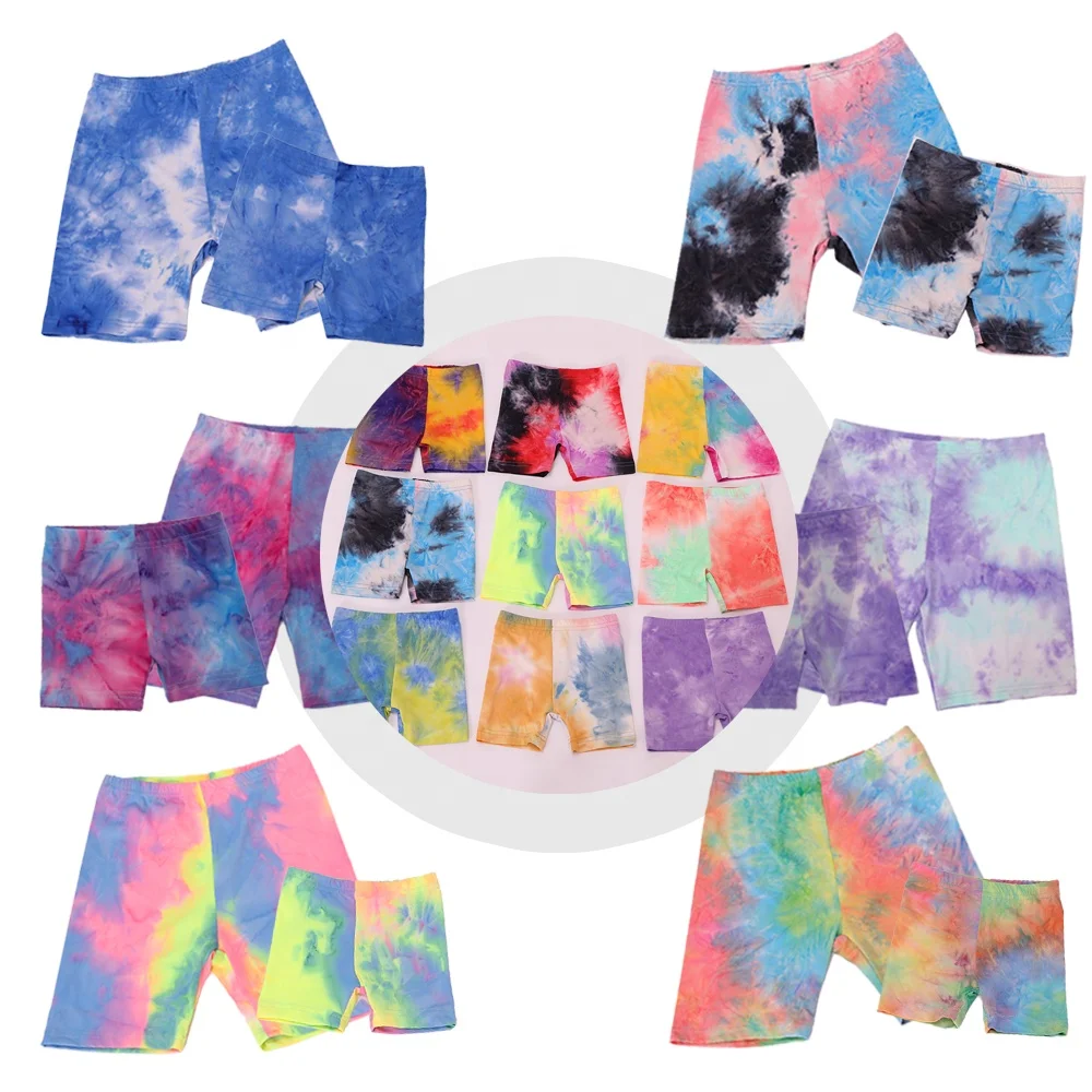 Mommy and Me Tie-Dye Bike Shorts for Women High Waist Yoga Running Shorts Girls Elastic Compression Exercise Shorts for Baby