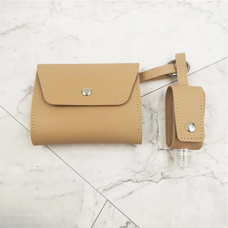 Mini Hand Sanitizer 30ml Empty bottle Keychain with leather Storage Case Holder for pesonal care