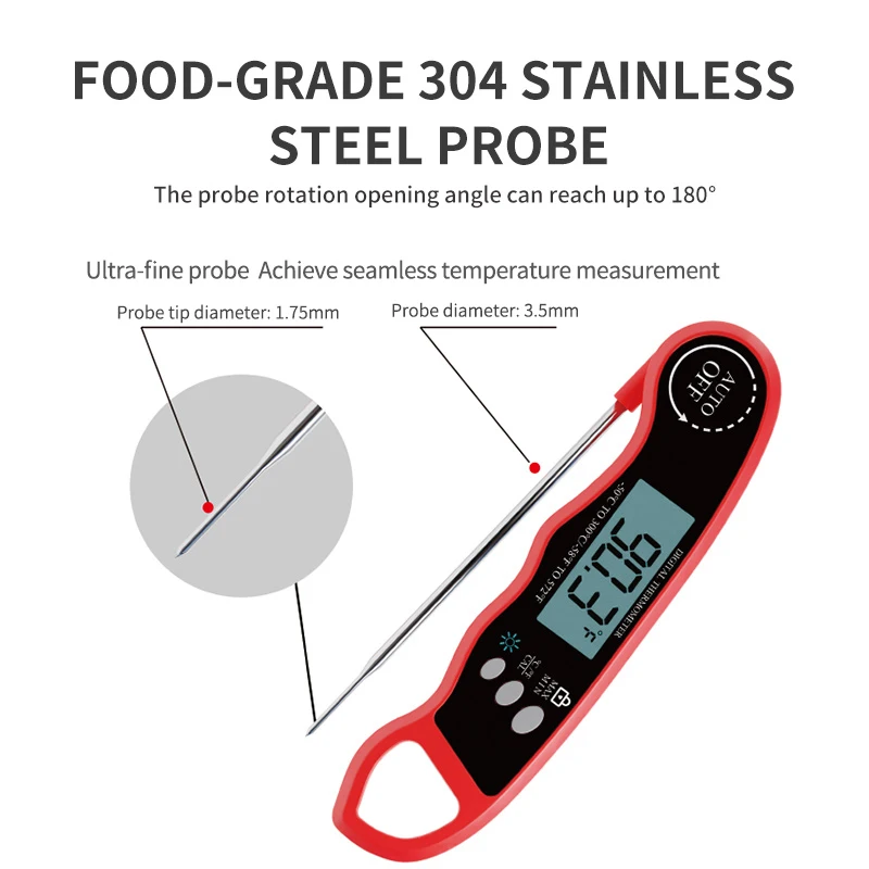 Большой ЖК-дисплей быстрый отклик быстрое считывание вращающийся на 180 ° зонд металлический пищевой термометр для барбекю гриль мясо выпечка домашнее хозяйство