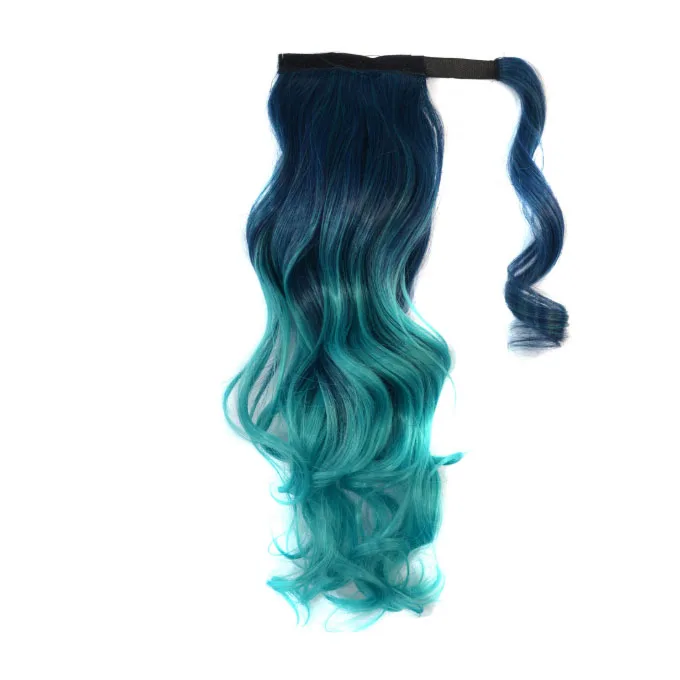 1 Wrap Around Clip In synthetic hair extension drawstring ponytail  Heat Resistant blonde colorful Natural Wave Pony Tail