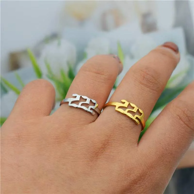 Lucky Number 111-999 Stainless Steel Tarnish Free 18k Gold Plated Open Adjustable Rings Jewelry