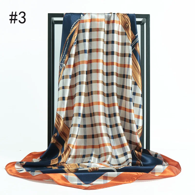 Hot Sale Tudung Vietnam Printed Square Malaysia Scarves Checked Satin Hijabs For Women Winter Shawls