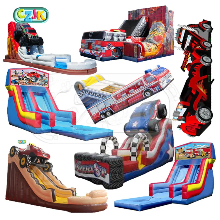 
garbage truck inflatable fire truck water slide commercial dump custom inflatable monster truck slide with pool 