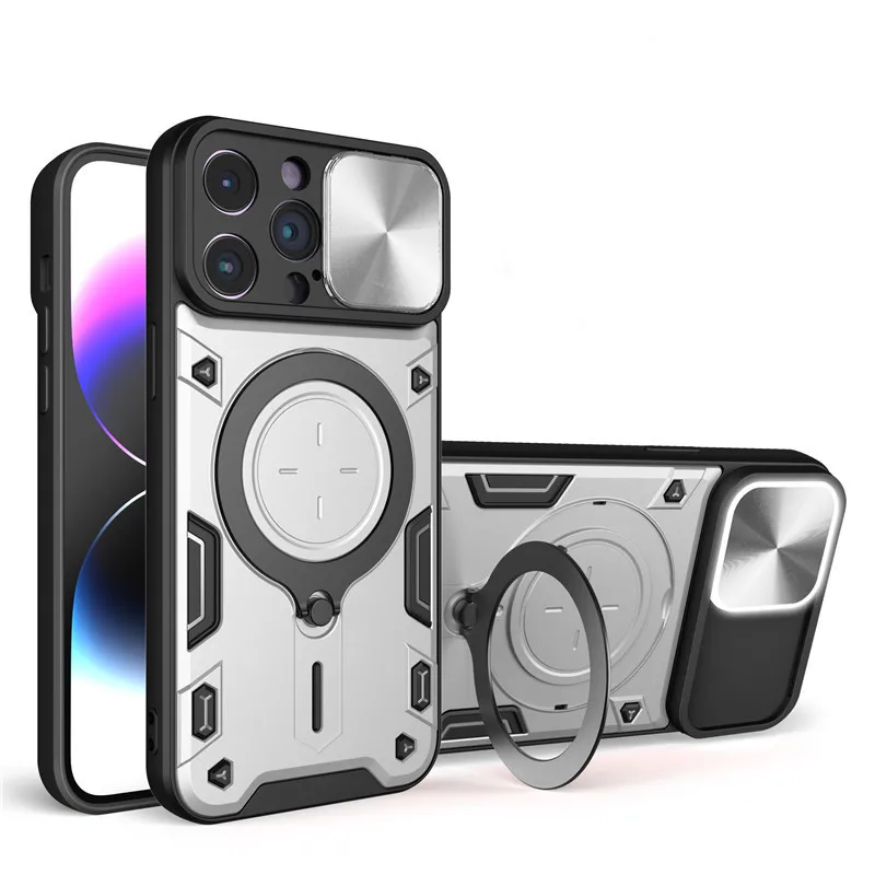 Armor Kickstand Phone Case For iPhone 15 14 13 12 Metal Ring Magnetic Cover With Camera Protector Shockproof Case