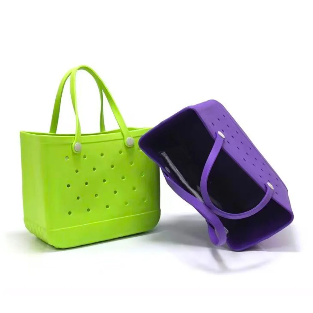 Unisex Outdoor Simply Tote Silicone Rubber Beach Bag with Two Handles Customizable Open Closure Camping Beach Wholesale Bogg Bag