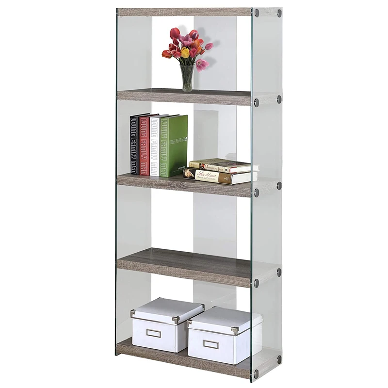 Modern appearance bookcase with toughened glass frame