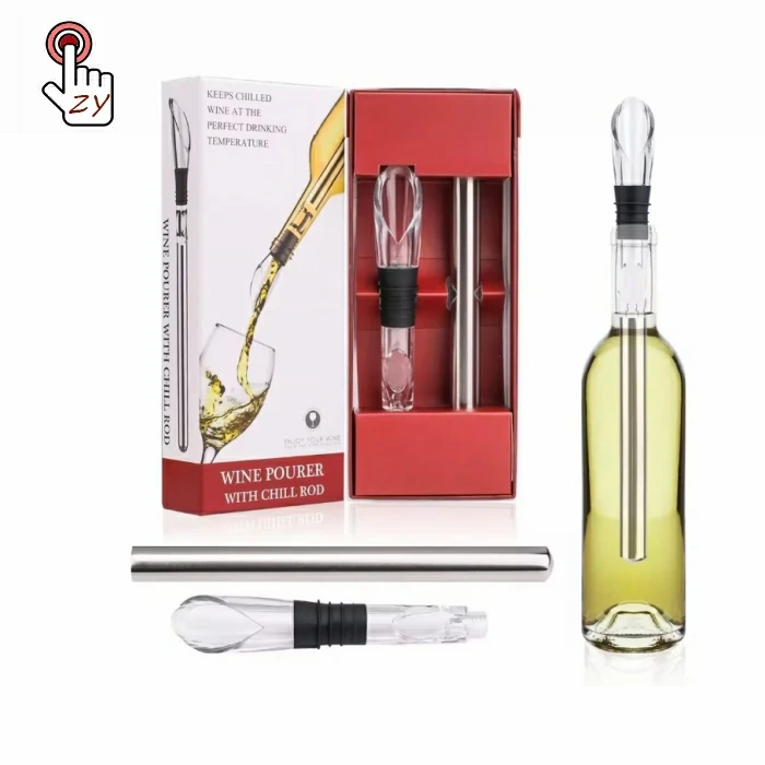 Wine Chiller Stick 3-in-1 Stainless Steel Wine Bottle Cooler Stick Rapid Iceless Wine Chilling Rod With Aerator And Pourer