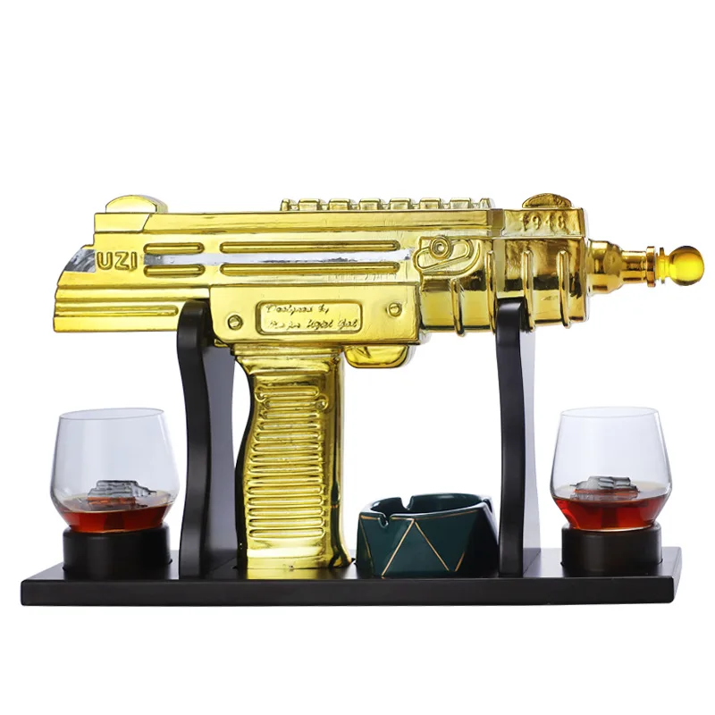 Uzi Submachine Gun Whiskey Decanter Liquor Bottle Whiskey Glass Decanter Set for Scotch Whiskey Vodka Bourbon