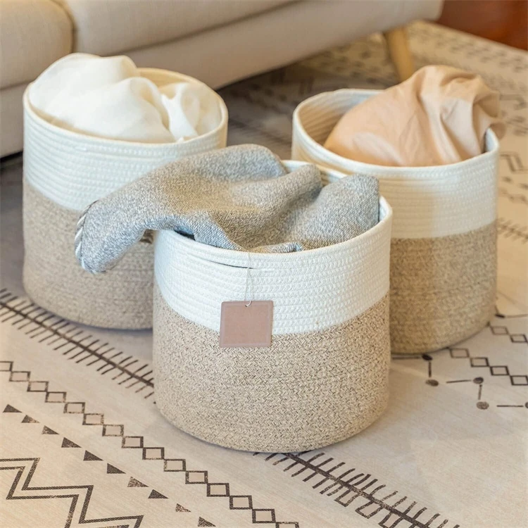 3-Pack Durable Woven Cotton Storage Cube Organizer Bookcases Shelf Fabric Baskets Bins for Organizing