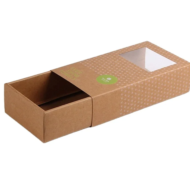 Custom logo design printed Biodegradable brown kraft paper packaging box towel retail sliding drawer packing boxes