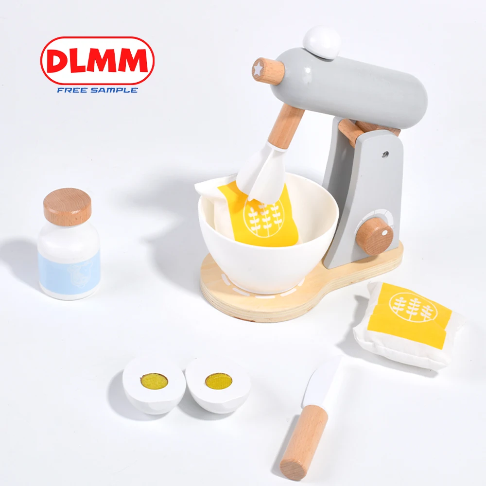 7-Piece Wooden Kitchen Play Set Little Baker Family Game Educational Cooking Play Foods with Mixer Box Packed