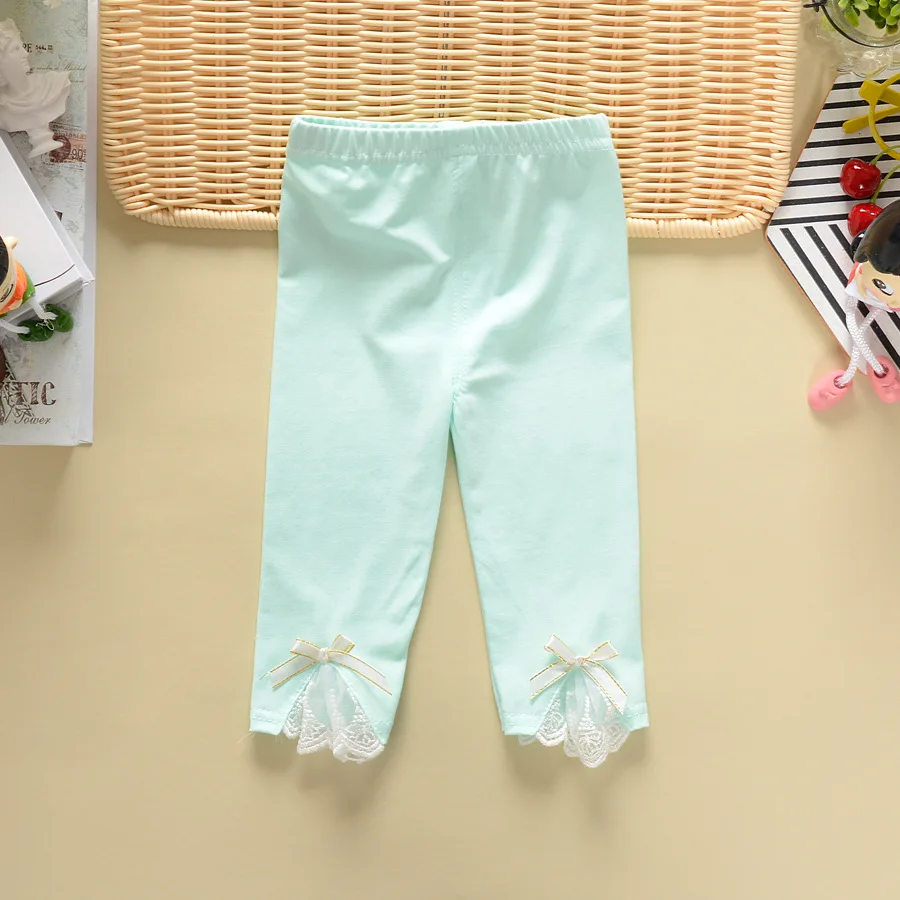 Леггинсы для девочек весна-лето кружевные укороченные брюки с бантом