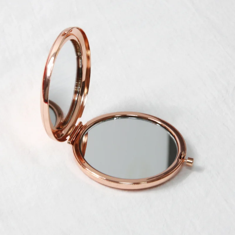 Round rose gold Metal Pocket Mirror Promotional Gift Blank Laser Engrave compact mirrors mini small dressing makeup mirror