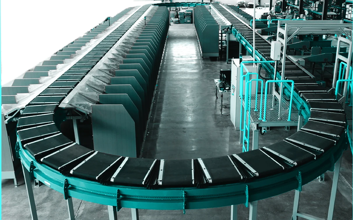 parcel sorting machine and cross belt sorting conveyor widely used for clothes/ shoes boxes/ books sorting with DWS