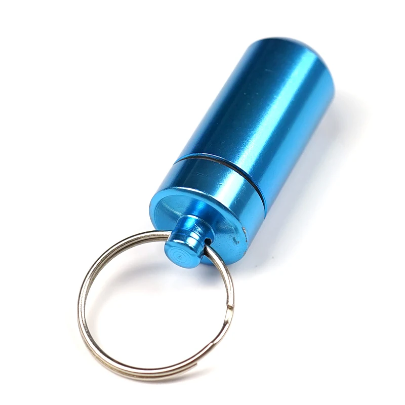 Blue Anodized Waterproof Capsule Shape Mini Portable Aluminum Alloy Metal Pill Box Container