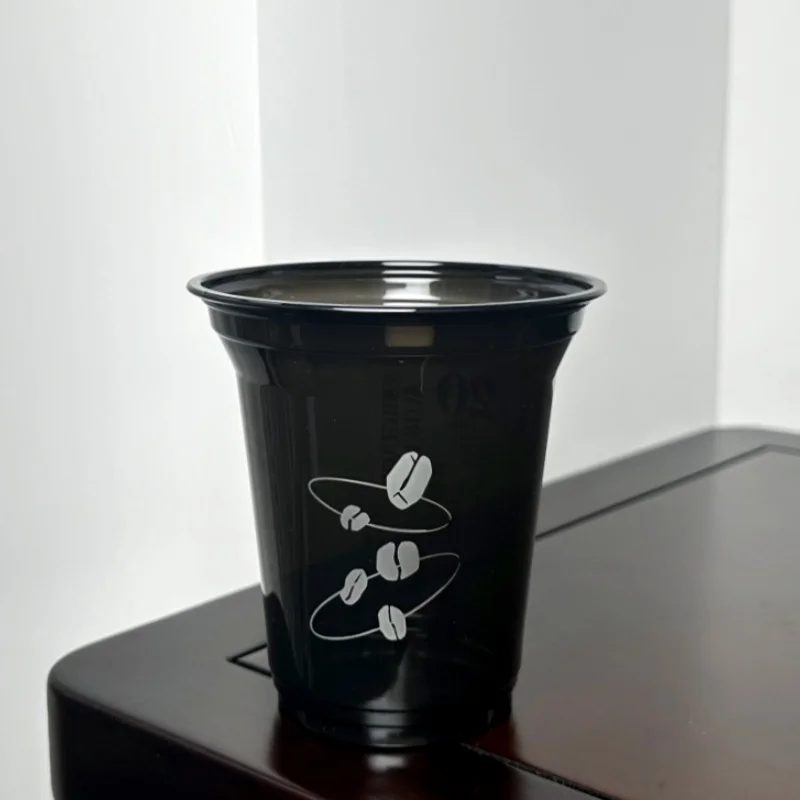 Pet Black Plastic U Cup 12 16oz Cold Drink Coffee Bubble Tea Cup U Shaped Cups with Lid Sprinted Logo Custom Plastic Disposable