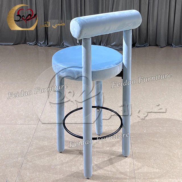 Hotel party modern comfortable high leg blue velvet bar stool chairs