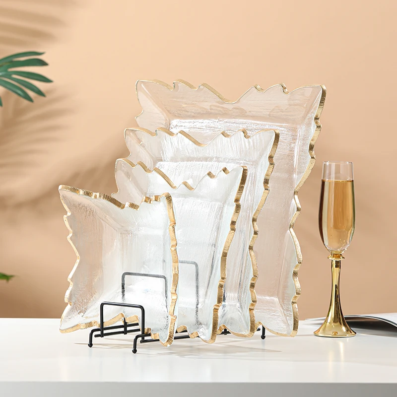 Wedding Event Party Wholesale Glass Dinnerware Sets High-end irregular shape serving dishes plate Western Food