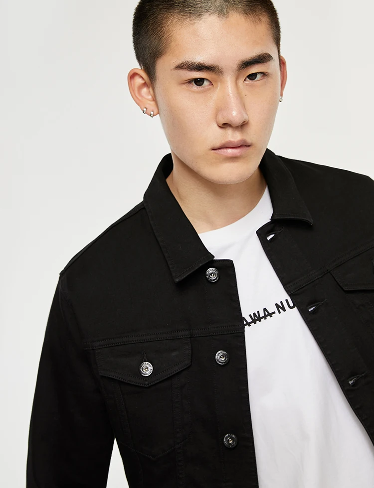 Black Cotton Button Closure Mens Jean Jacket,Jean Jacket Denim