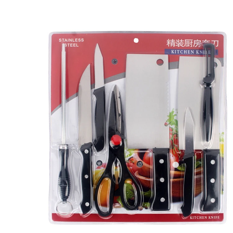 Wholesale 4 8 Pcs Multifunctional Stainless Steel Black Handle Scissors Kitchen Knife Set