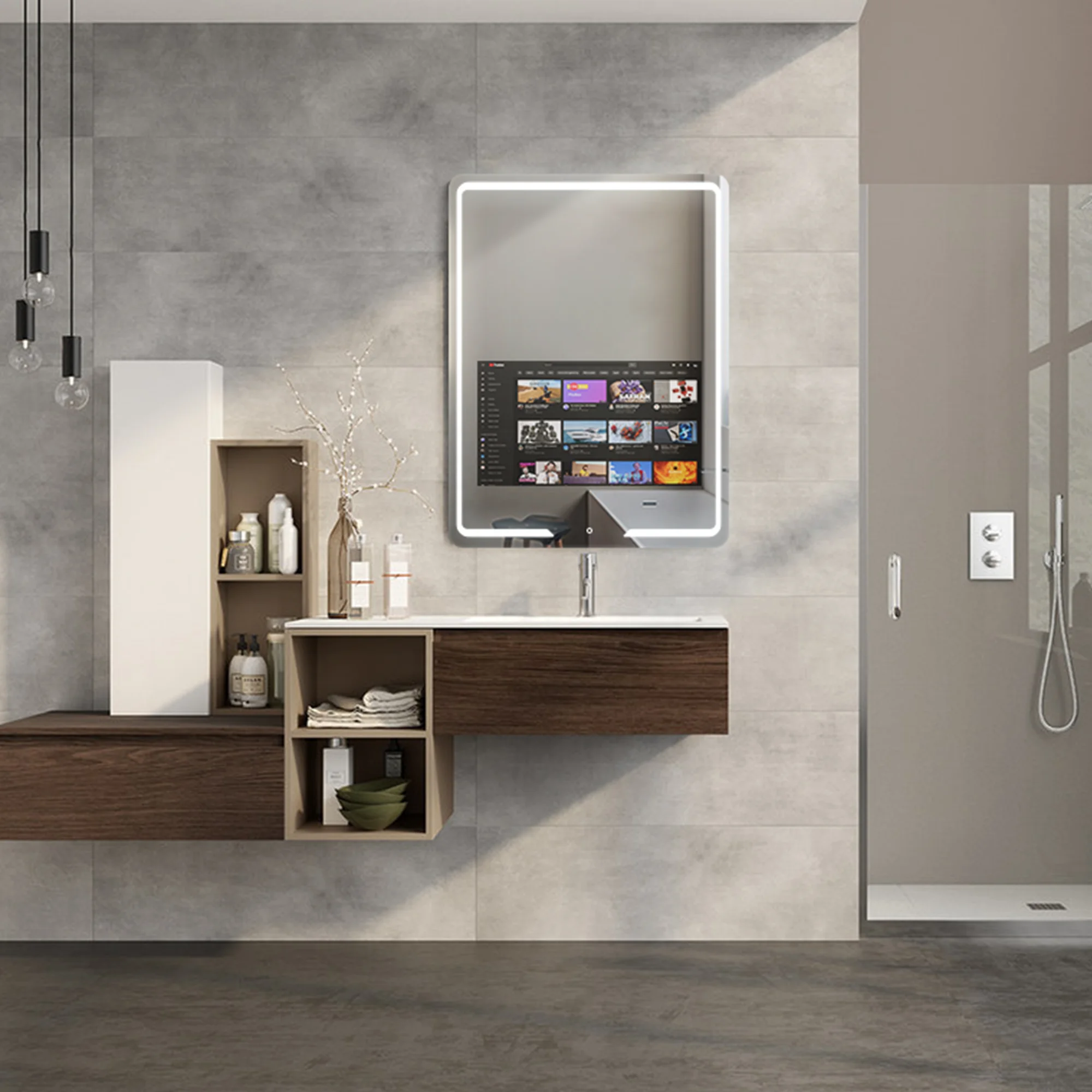 Touch smart mirror for bathroom bedroom living room with Android OS WiFi connected music and video play