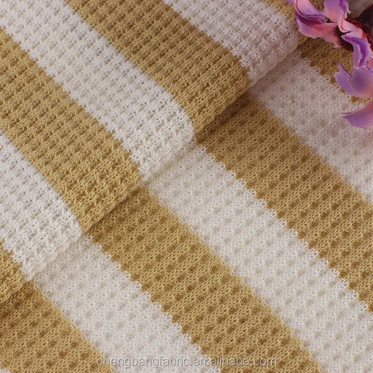 Chengbang Knitting Carded Yarn Type and 100% Yarn Ddyed Cotton Material Stripe Waffle Fabric for Dress