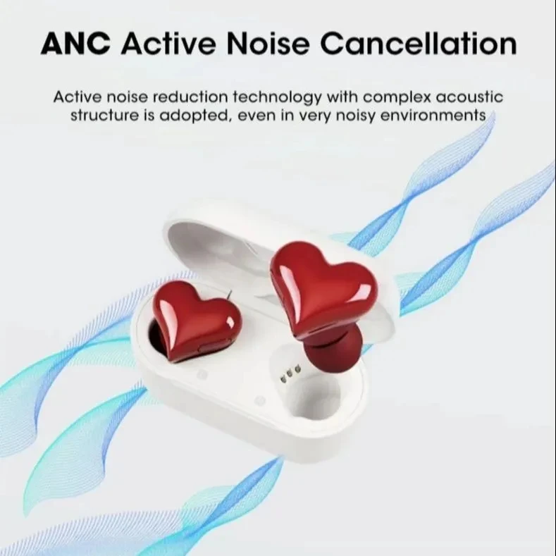 Heart tws earphones BT noise canceiling heart-shaped soft silicone small touch control ultra clear HIFI stereo sound earbuds