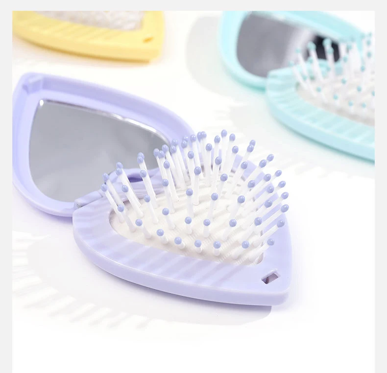 Heart Shape Mini Hair Brush Travel Folding Hairbrush Mini Compact Massage Comb Small Portable Pocket Hair Brush with Mirror