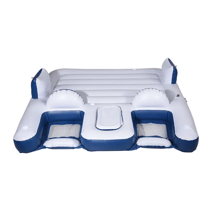 Four People square Floating Island Backrest Floatie Inflatable Platform Pool Float