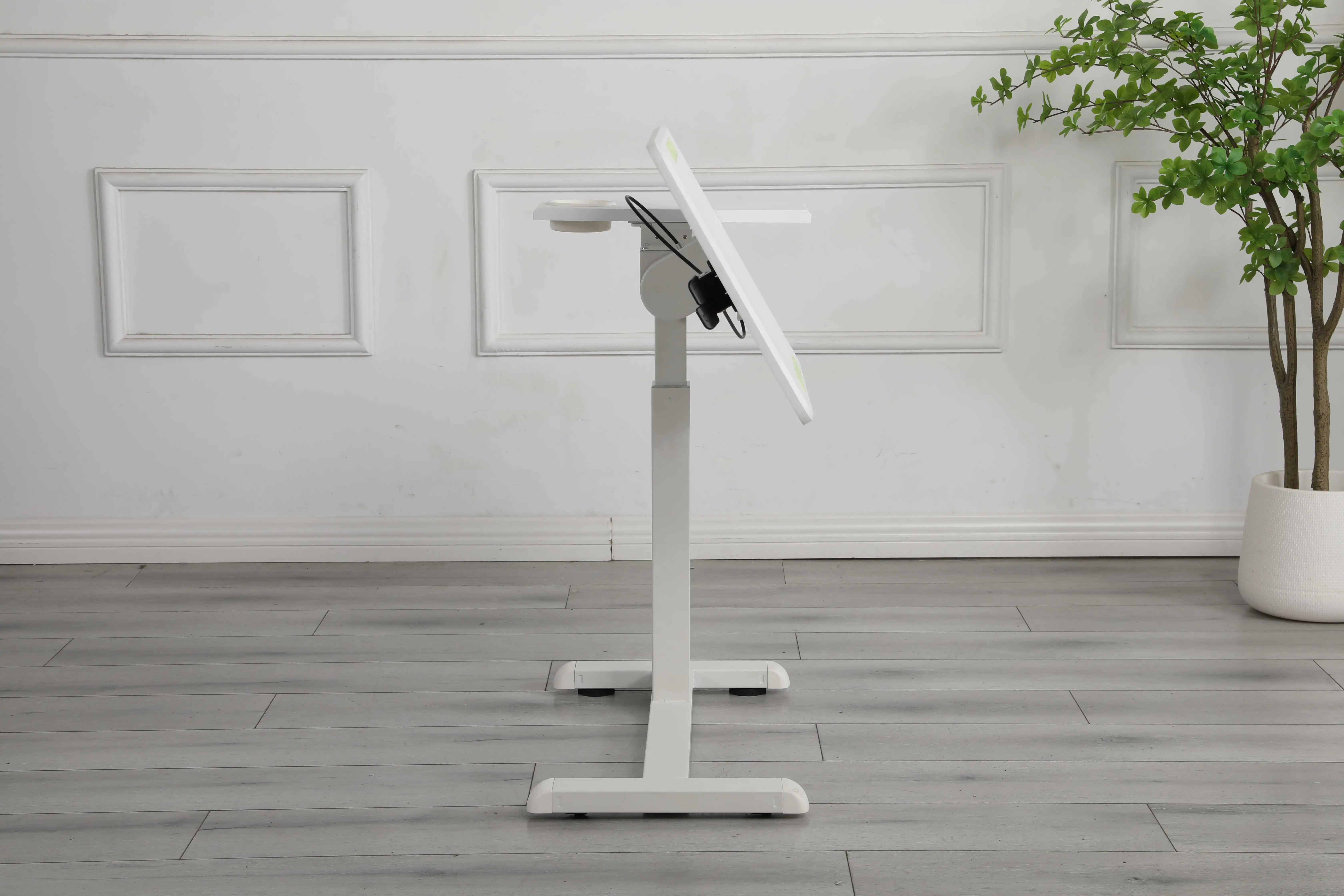 Pneumatic Gas Height Adjustable Overbed Desk & Table  Bedside Medical Table with Wheels and Tilting Tabletop