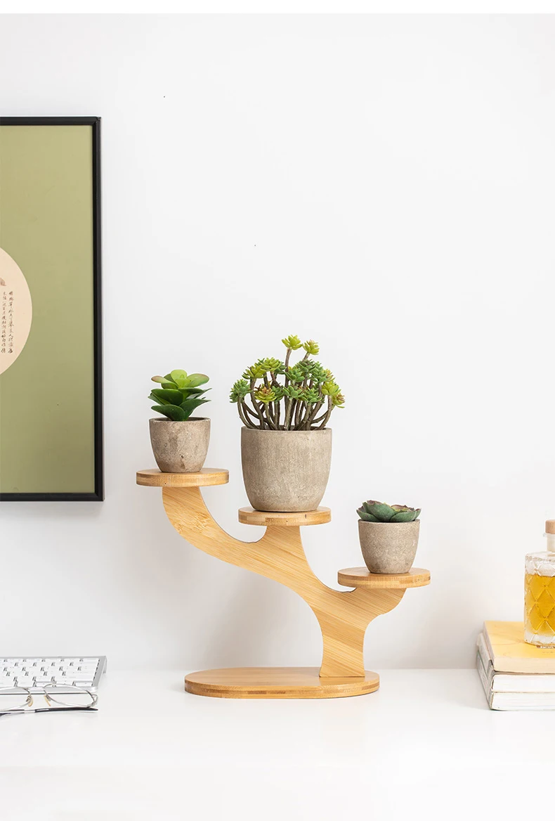 2-tier mini desktop organizer shelf bamboo wooden Plant Stand shelf Indoor home decor Tabletop Succulent Plant Stands
