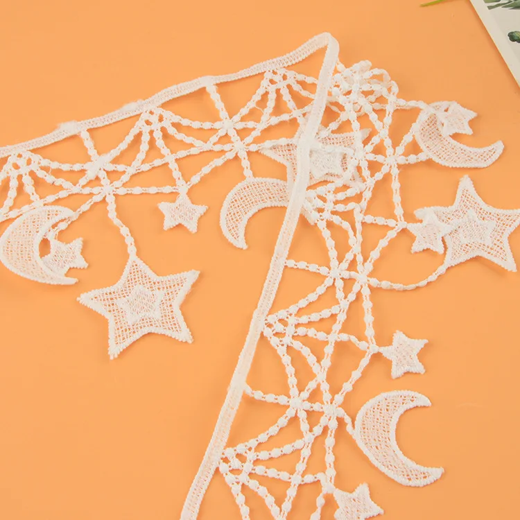 LS515 10.5cm Water-soluble polyester silk lace trim star moon embroidered unilateral Lolita lace clothing accessories