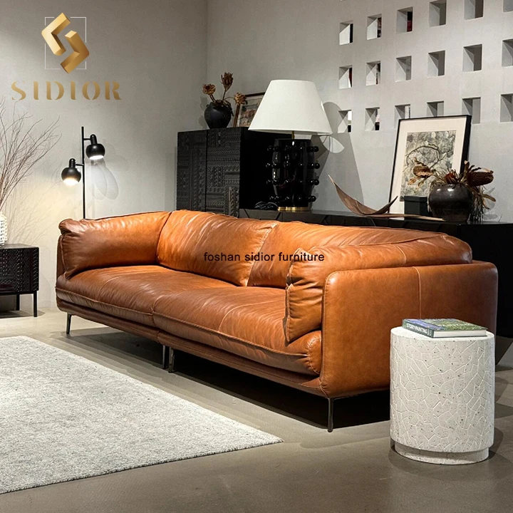 Genuine leather sectional vintage  accent sofa set furniture living room couch living room sofas for lobby furniture