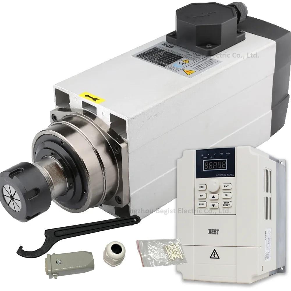 HQD 6KW 220v 380v CNC router spindle motor air cooling spindle 18000rpm 300hz 12.6A 2.39Nm cnc router using engraving wood